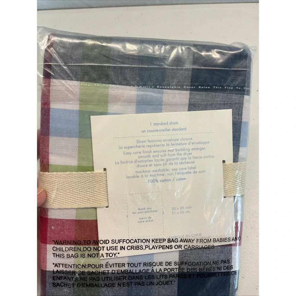 New Pottery Barn Kids Plaid Carreaux Standard Pillow Sham Blue Plaid‎ Cotton Boy
